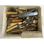 A quantity of plated flatware to include bone handled knives