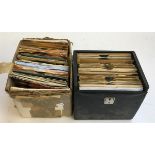 A small box of vinyl singles together with a small vinyl carry case of singles, to include Tom