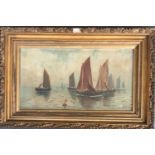 19th century fishing fleet at sea, oil on canvas, signed indistinctly lower right, measuring 24.