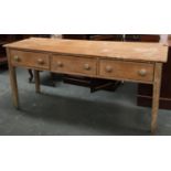 A 19th century pine dresser base, with three drawers, 183x57x81cmH