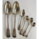 A pair of Victorian silver tablespoons, pair of Victorian silver teaspoons, a Georgian teaspoon, and