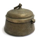 A late 18th century Indian brass pot with lid, from the Dhaka region