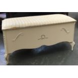 A 1960s white painted and upholstered blanket box, 105cmW