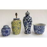 A mixed lot of Oriental ceramics to include plum vase (af) 36cmH, lamp, ginger jar, planter etc