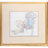 Ann Stull, limited edition print of teddy bears on a chair, 151/500, signed in pencil lower right,