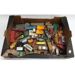 A large box of models cars, including commercial vehicles and fire engines to include Matchbox,