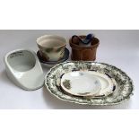 A mixed lot of ceramics to include bedpans, planters, Meakin 'Osiris' meat plate etc