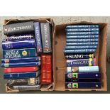 Two boxes of reference books, to include 'The Hutchinson Unabridged Encyclopedia', Penguin English