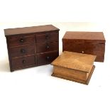 A small apprentice piece specimen chest (af), 34.5cmW; a small oak box; and a modern jewellery box