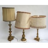 Three giltwood style table lamps, with shades
