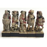 A set of five oriental hardstone carved mounted figures, 15.5cmH each