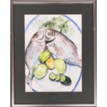 Still life of fish, watercolour, signed S. Pampiglione and dated '87 lower right, 37x27cm