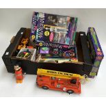 A mixed box of children's toys, to include wind-up 1950s Mickey Mouse, 1950s puzzles, Horrid