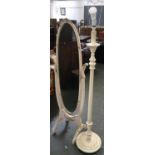 A 1960s white painted oval cheval mirror, 149cmH; together with matching standard lamp