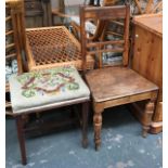 A 19th century mahogany hall chair, on turned legs; together with an upholstered foot stool,
