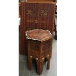 An octagonal Islamic tea table, with marquetry and bone inlay, 46cmD, 59cmH