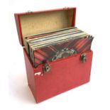 A red vinyl carry case, to include Rod Stewart, Whitney Houston, Linda Ronstadt, Elvis, Phil