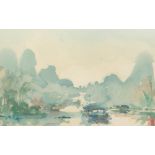 Chinese interest: Andrew Hewkin (British, b.1949) 'Watermargin on the Lijiang River', watercolour,