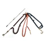 Beads with gold tassel marked 375 UnoAerre plus two other sets of beads with white metal tassels and