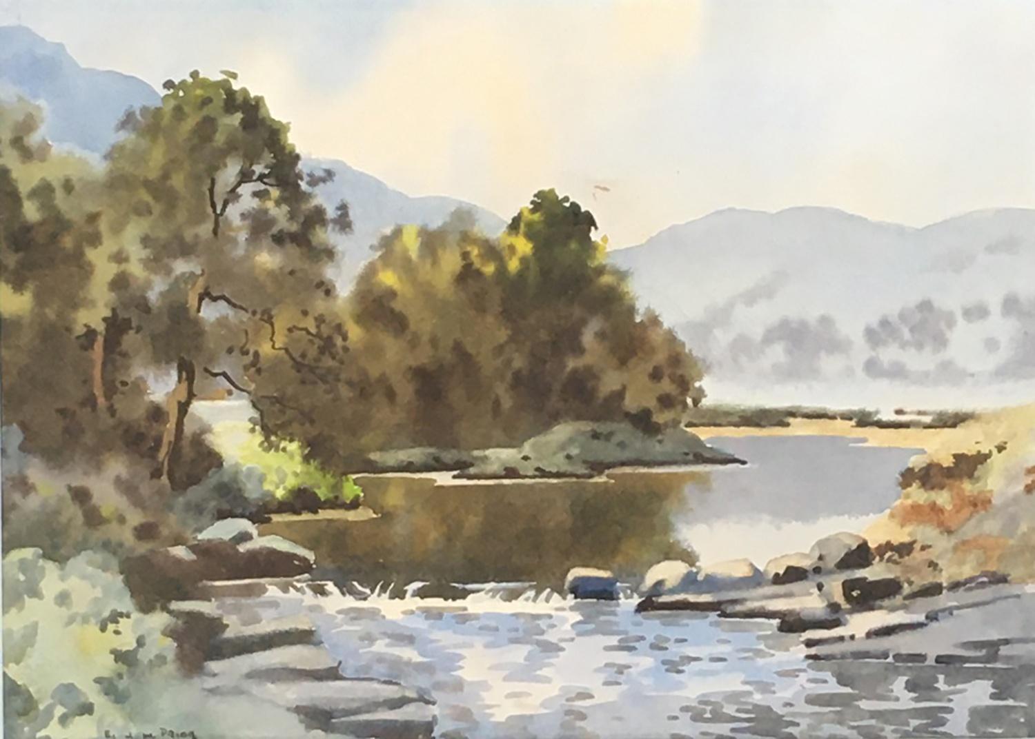 Ebenezer John Woods Prior (1914-1988), watercolour of a lake, 18.5x27cm