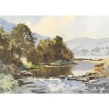 Ebenezer John Woods Prior (1914-1988), watercolour of a lake, 18.5x27cm