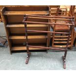 An oak bookshelf of four shelves, 65.5cmW; together with a 19th century mahogany towel rail