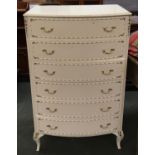 A 1960s white painted bowfront chest with six drawers, 75x48x121cm