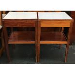 A pair of formica topped bedside tables, 38x30.5x61cmH