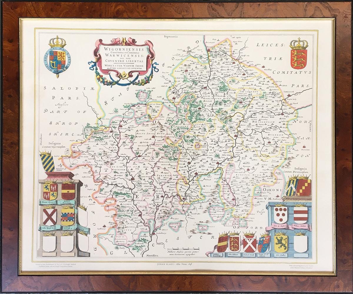 After John Blaeu, a map of Worcestershire, published by the Royal Geographical Society, 44x54cm