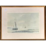 After Guy Todd, a maritime print of a fishing boat at rest, 32x50.5cm, signed and numbered 185/350