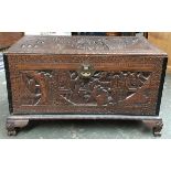 A large well carved camphor wood chest, 102x51x60cmH