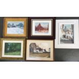 A lot of various studio art, to include several oil on board landscapes and townscapes; Alan