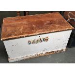 A white painted pine travel trunk, with loop handles, approx. 95cmW