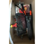 A number of Wolf Garten hedge trimmer accessories, large pair of shears etc