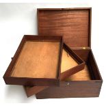 A mahogany canteen, with three stacking removable trays, 43x33x21.5cmH