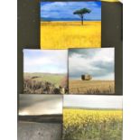 A collection of photographic canvas prints of landscapes; together with an acrylic on canvas