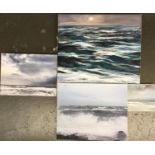 Acrylic on canvas, 'Moonlight', Bryan Gibbs (?0), 50x60; oil on board, 'Sea Study', Gary Raymond-
