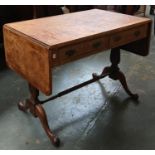 A burr walnut crossbanded sofa table, with two drawers and two blind drawers, legs joined by