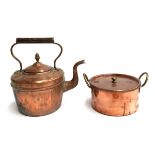 A Victorian copper saucepan, with lid, 17.5cmD; together with a copper kettle, 25.5cmH