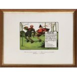 Charles Crombie, set of 10 golfing advertising prints for Perrier, framed (10)