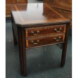 A set of bedside tables, one with two drawers, quarter veneer cross-banded top, 69x51x56.5cm