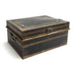 A large twin handled metal deed box with removable tray, 41cmW
