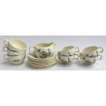 A Midwinter 'Riviera' part teaset, designed by Hugh Casson, comprising seven teacups and saucers,