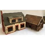 A scratch built dolls house, 50cmW; together with a scratch built log cabin