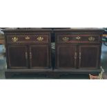 A pair of reproduction bedside cabinets, by Drexel, single drawer over two cupboard doors, each