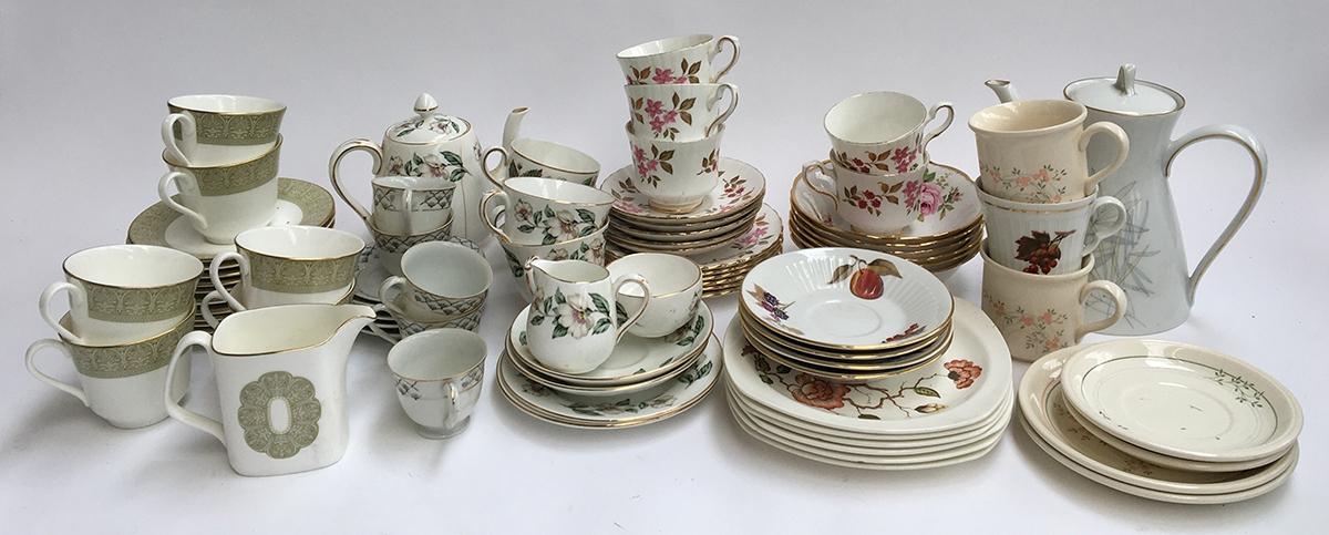 A quantity of teawares to include Royal Stafford 'Fragrance' part tea set; a Crown Staffordshire