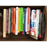 A box of cookery books to include Nigella, Carluccio, River Cafe cookbook etc