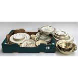 A mixed box of china, mostly plates, Royal Worcester 'Chantilly', Royal Doulton 'Rondelay';