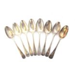 A mixed set of eight Old English pattern tablespoons, at least four by Thomas Chawner, London