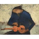 Russian, dated 1999, man with violin, oil on canvas, 80 x 100cm